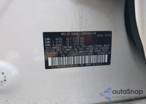 2020 Subaru Legacy Premium z USA, uszkodzony, nr VIN 4S3BWAE61L3031089